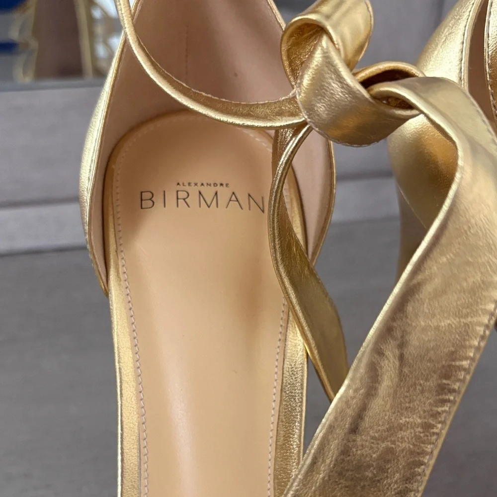 Alexandre Birman Clarita Gold Heels with Bow Accent - Picture 2 of 6